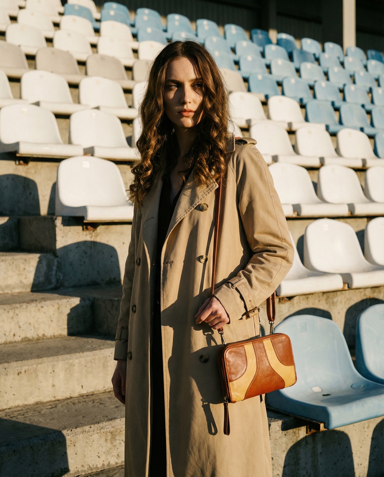 Zweifarbige Tasche in Cognac und Gelb